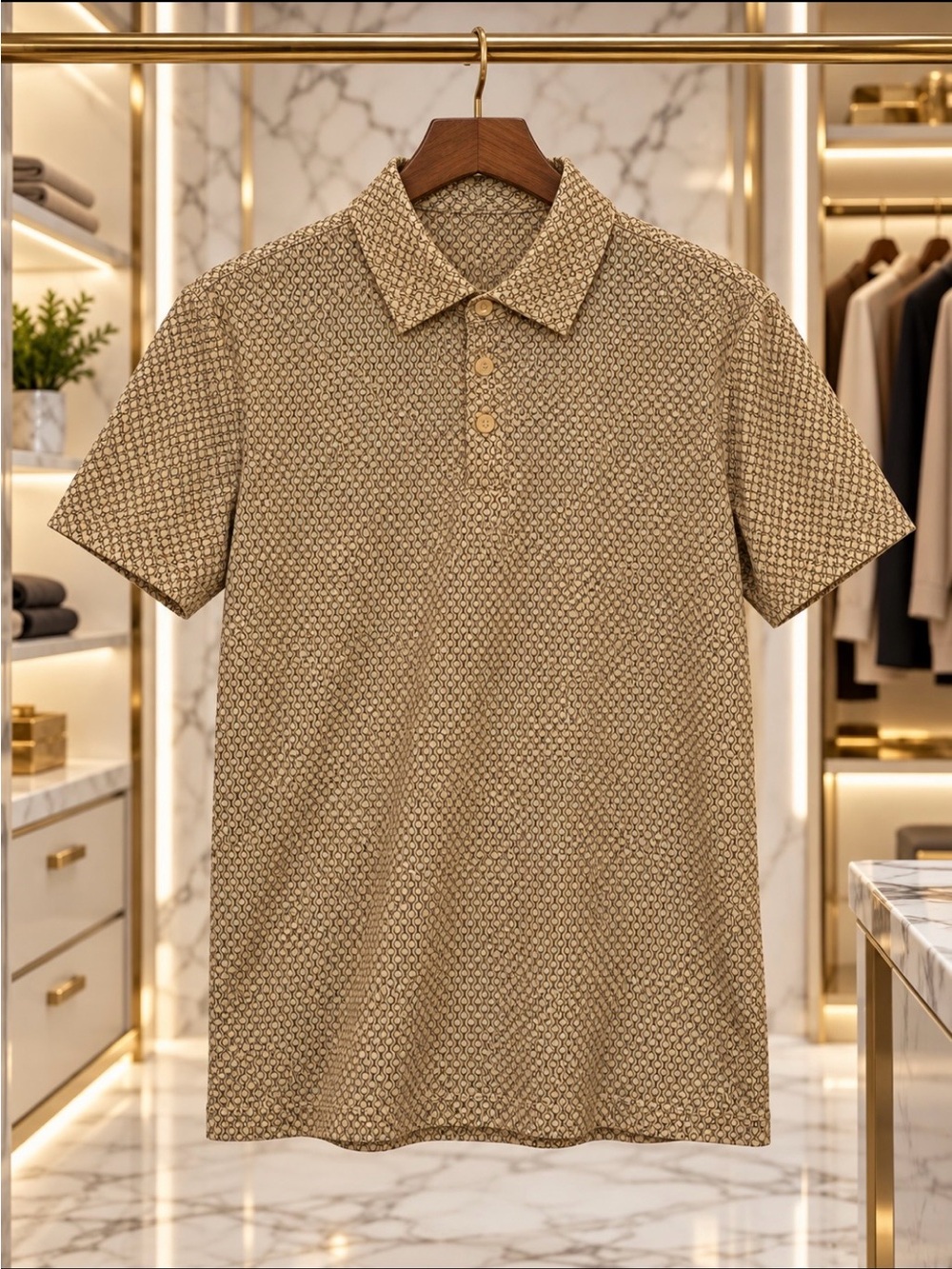 adidas Men's Beige Patterned Polo